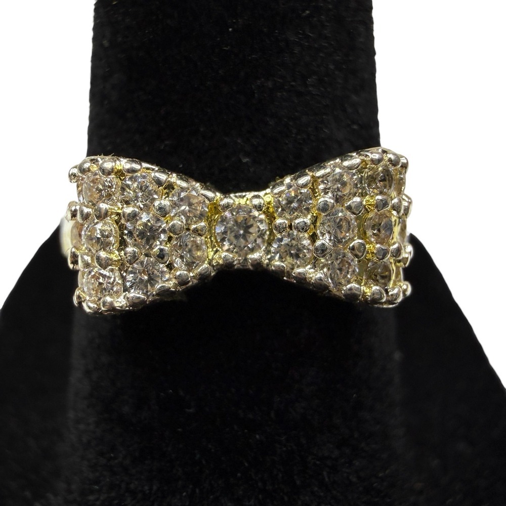 Bow Knot Pave Clear Rhinestone Ring Gold Silver Tone Statement Jewelry Sz 5.5